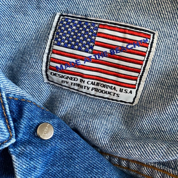 90s Vintage Trinity Made at the Beach Oversized Blue Denim Jacket Buttons sz XL - Picture 6 of 7